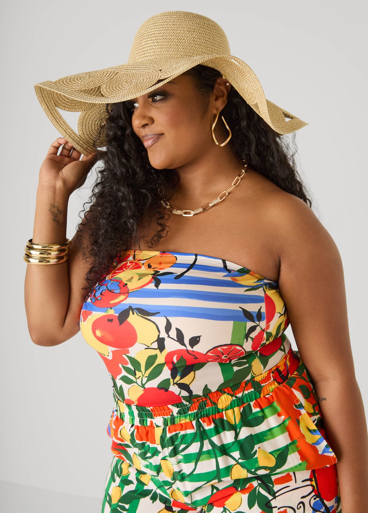 Metallic Cutout Straw Hat