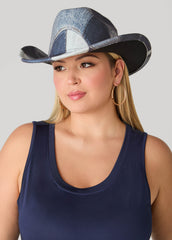 Patchwork Denim Print Fedora