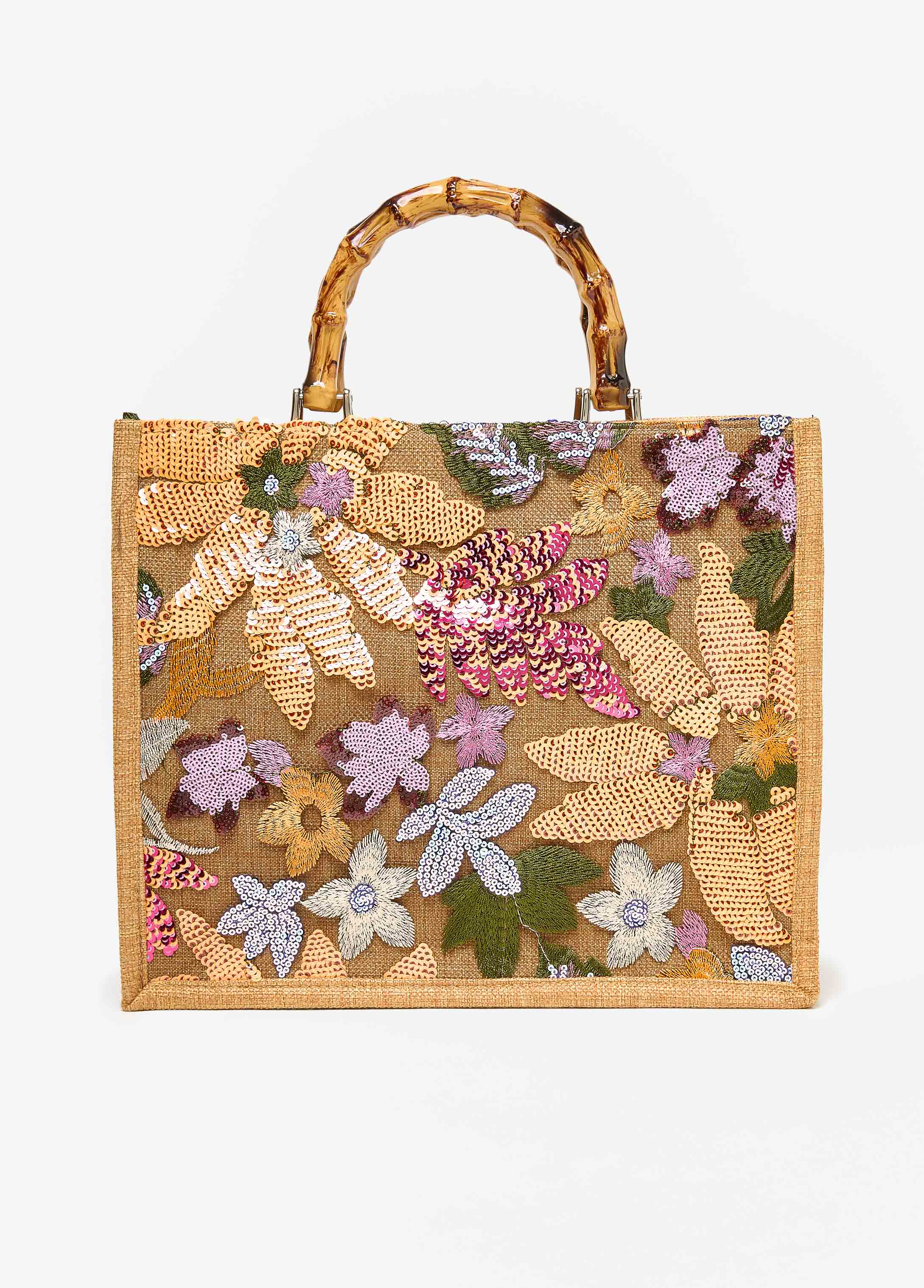 Floral Embellished Canvas Tote