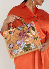 Floral Embellished Canvas Tote