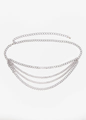 Layered Silver Tone Chain Belt