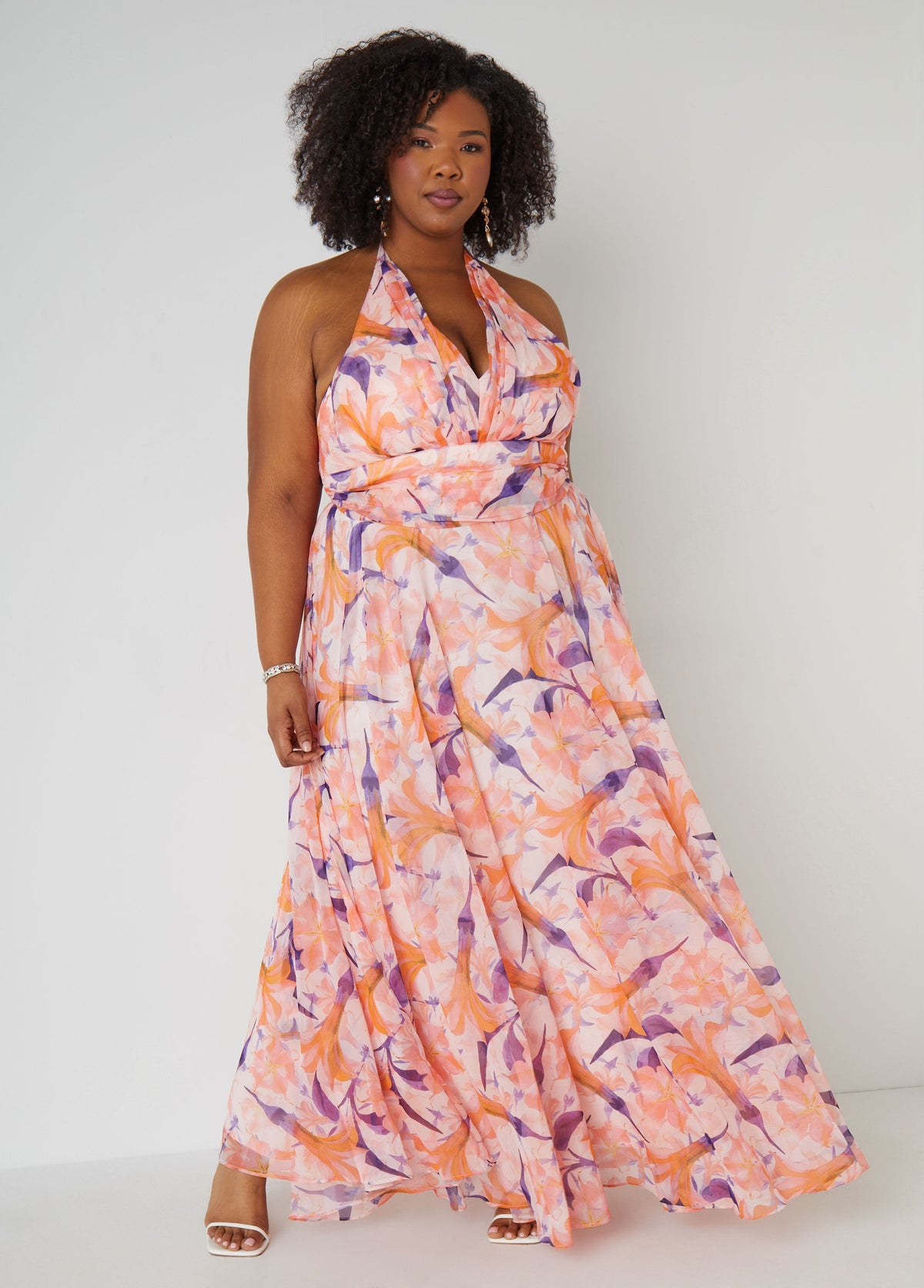 Floral Organza Halter Gown