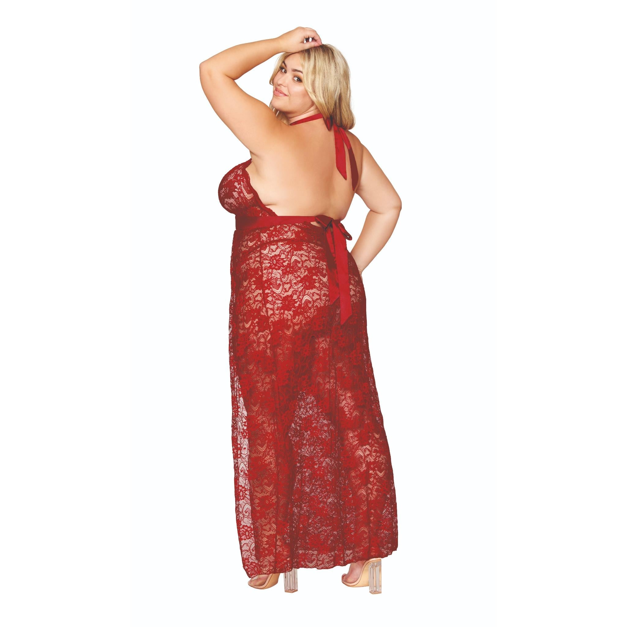 Dreamgirl Plus Size Lace Halter Gown Set