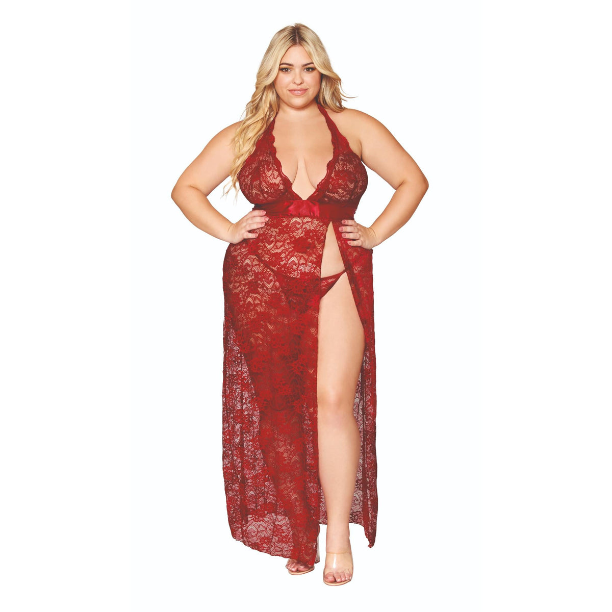 Dreamgirl Plus Size Lace Halter Gown Set