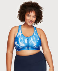 Front-Closure Zip Up Sports Bra Blue