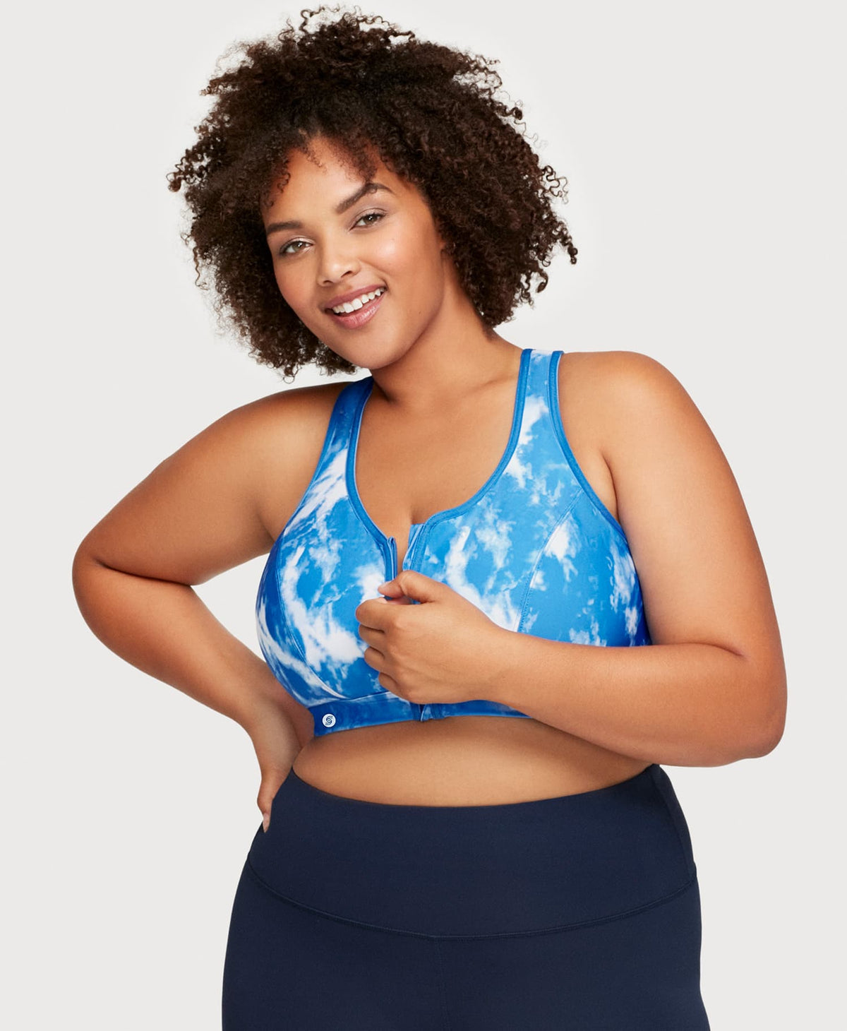Front-Closure Zip Up Sports Bra Blue