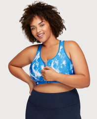 Front-Closure Zip Up Sports Bra Blue