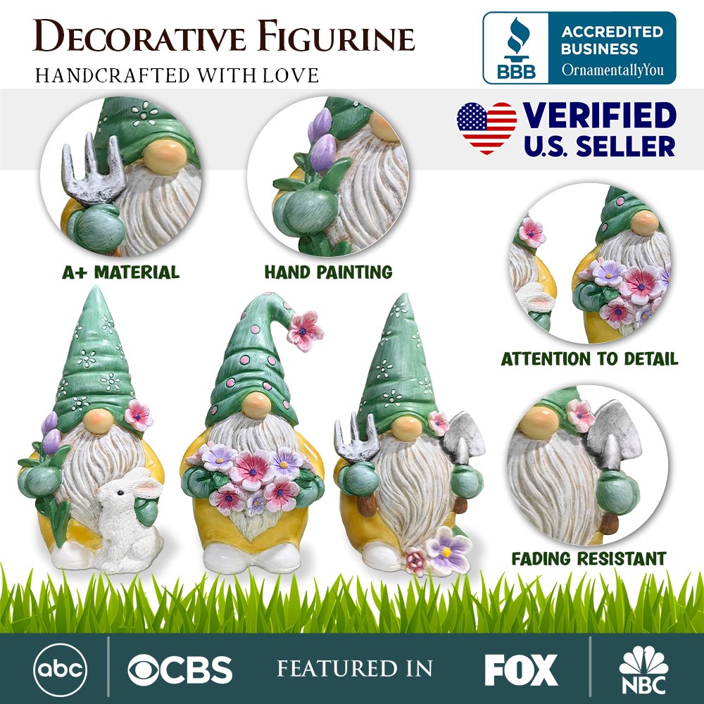 Set of Three Gardening Gnome Figurines