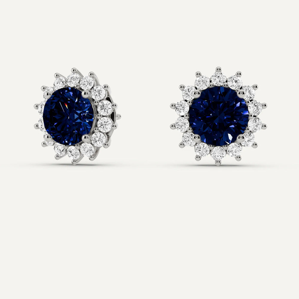 1 Carat Lab Grown Blue Sapphire Diamond Stud Earrings