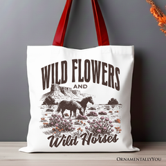 Wild Flowers And Horses Tote Bag