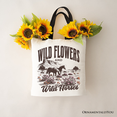 Wild Flowers And Horses Tote Bag