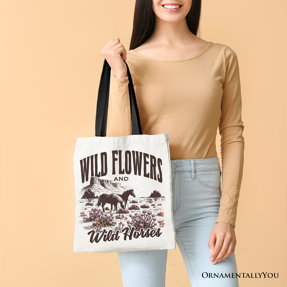 Wild Flowers And Horses Tote Bag