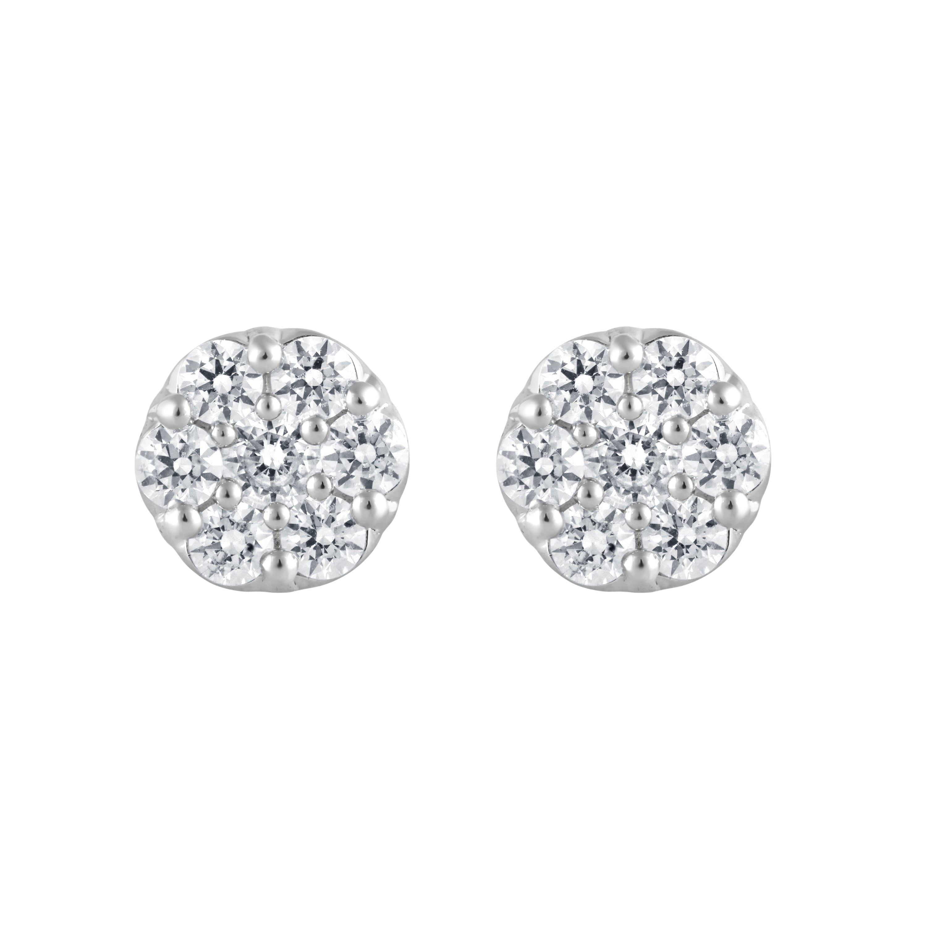 1 Carat Round Cut Lab Grown Cluster Diamond Stud Earrings In Sterling Silver