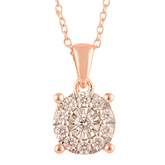 0.25 Carat Lab Grown Round Cluster Diamond Pendant Necklace In Rose Gold