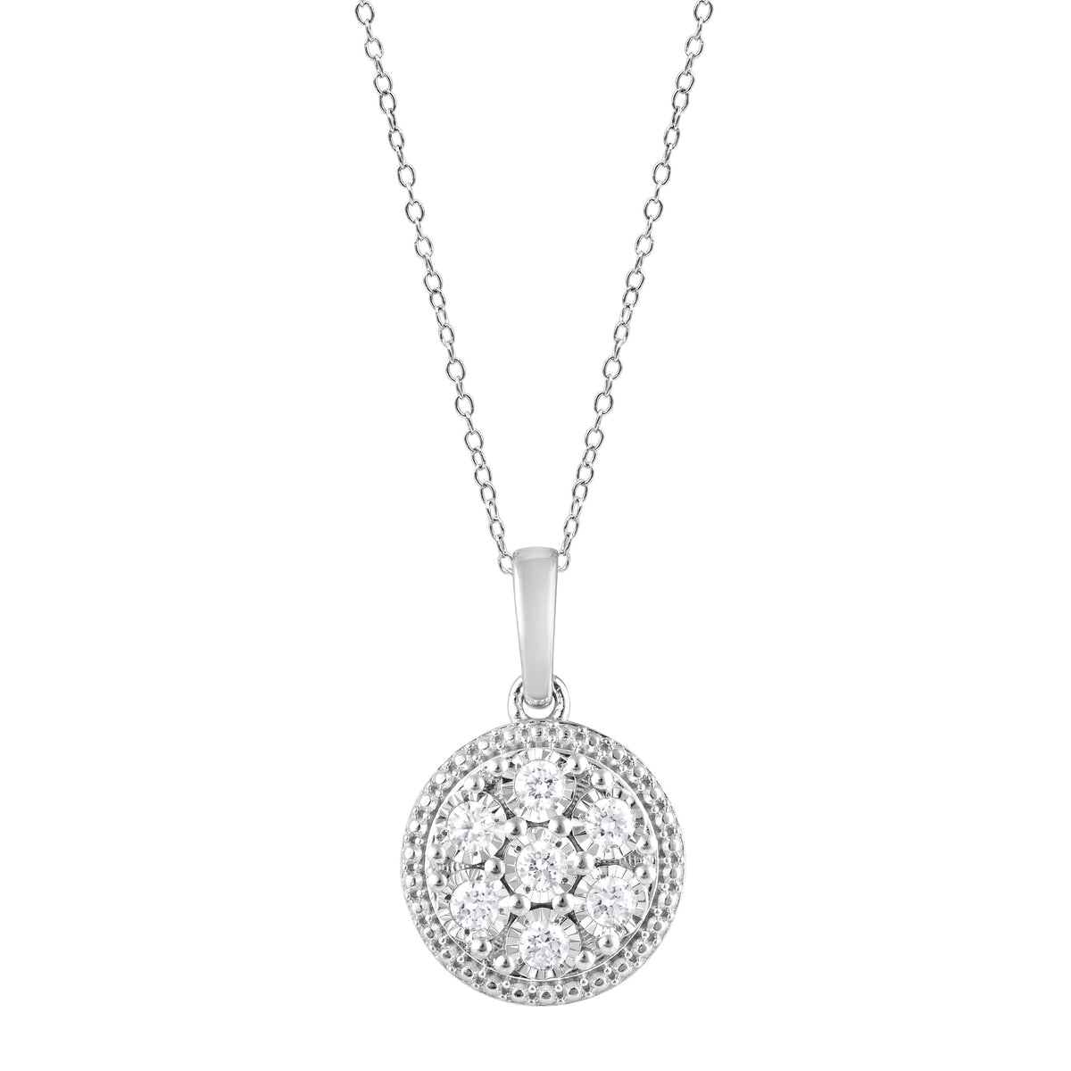 0.25 Carat Lab Grown Round Cluster Diamond Pendant Necklace In Sterling Silver