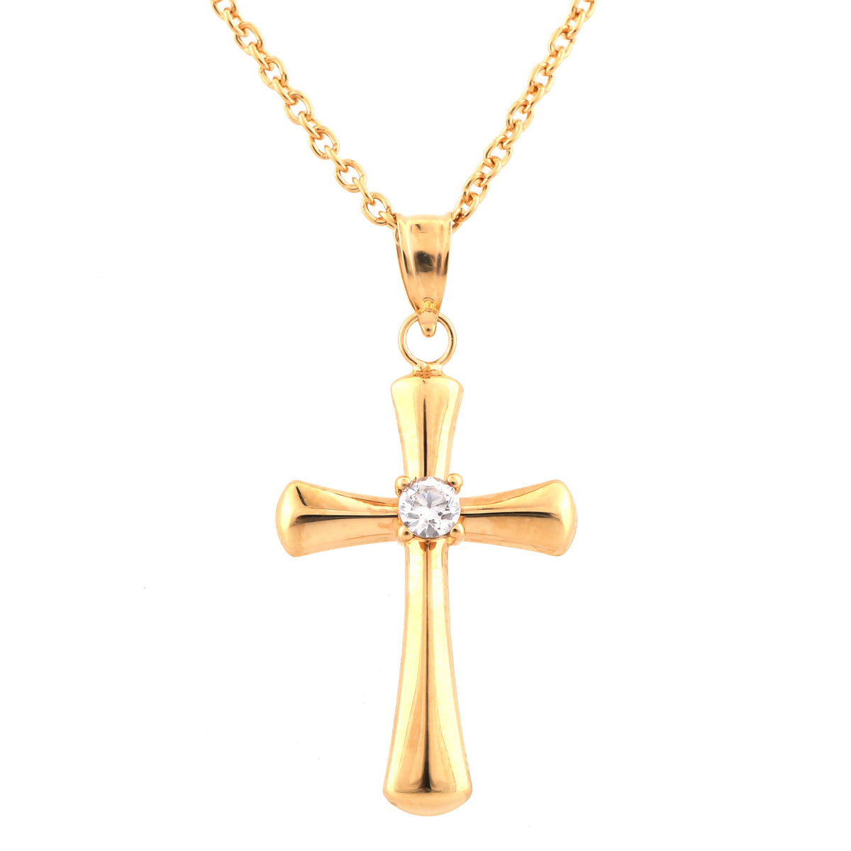 0.10 Carat Lab Grown Diamond Cross Pendant Necklace In Yellow Gold Plated Silver