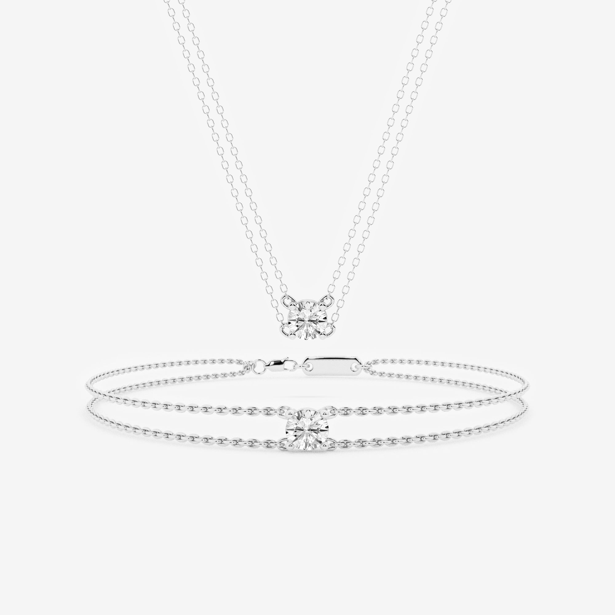 0.60 Carat Lab Grown Round Solitaire Diamond Necklace In Sterling Silver