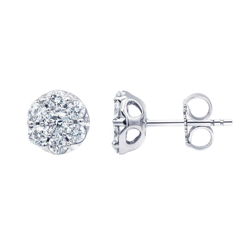 1 Carat Lab Grown Diamond Cluster Stud Earrings In Sterling Silver