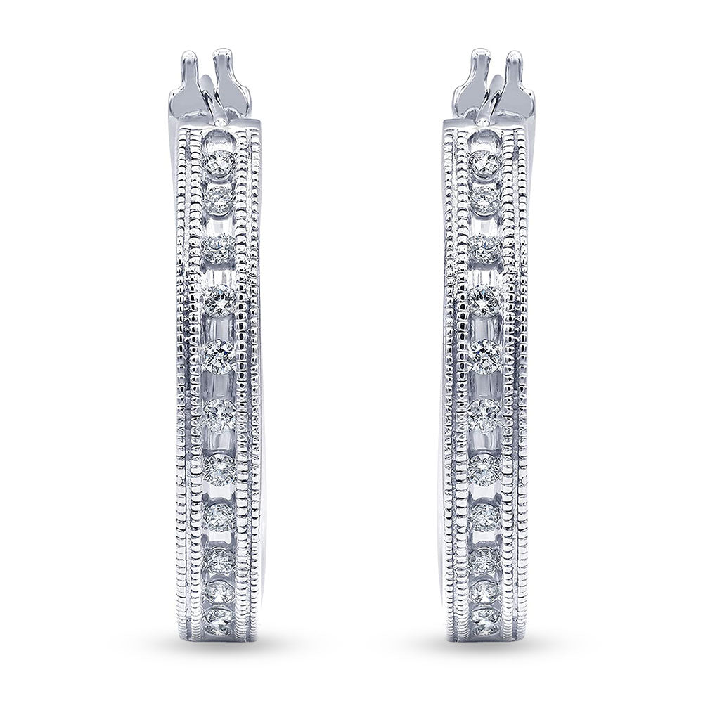 0.50 Carat Sterling Silver Lab Grown Single Row Diamond Hoop Earrings