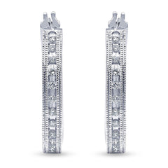 0.50 Carat Sterling Silver Lab Grown Single Row Diamond Hoop Earrings