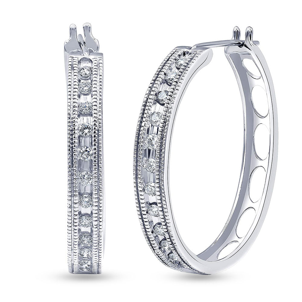 0.50 Carat Sterling Silver Lab Grown Single Row Diamond Hoop Earrings