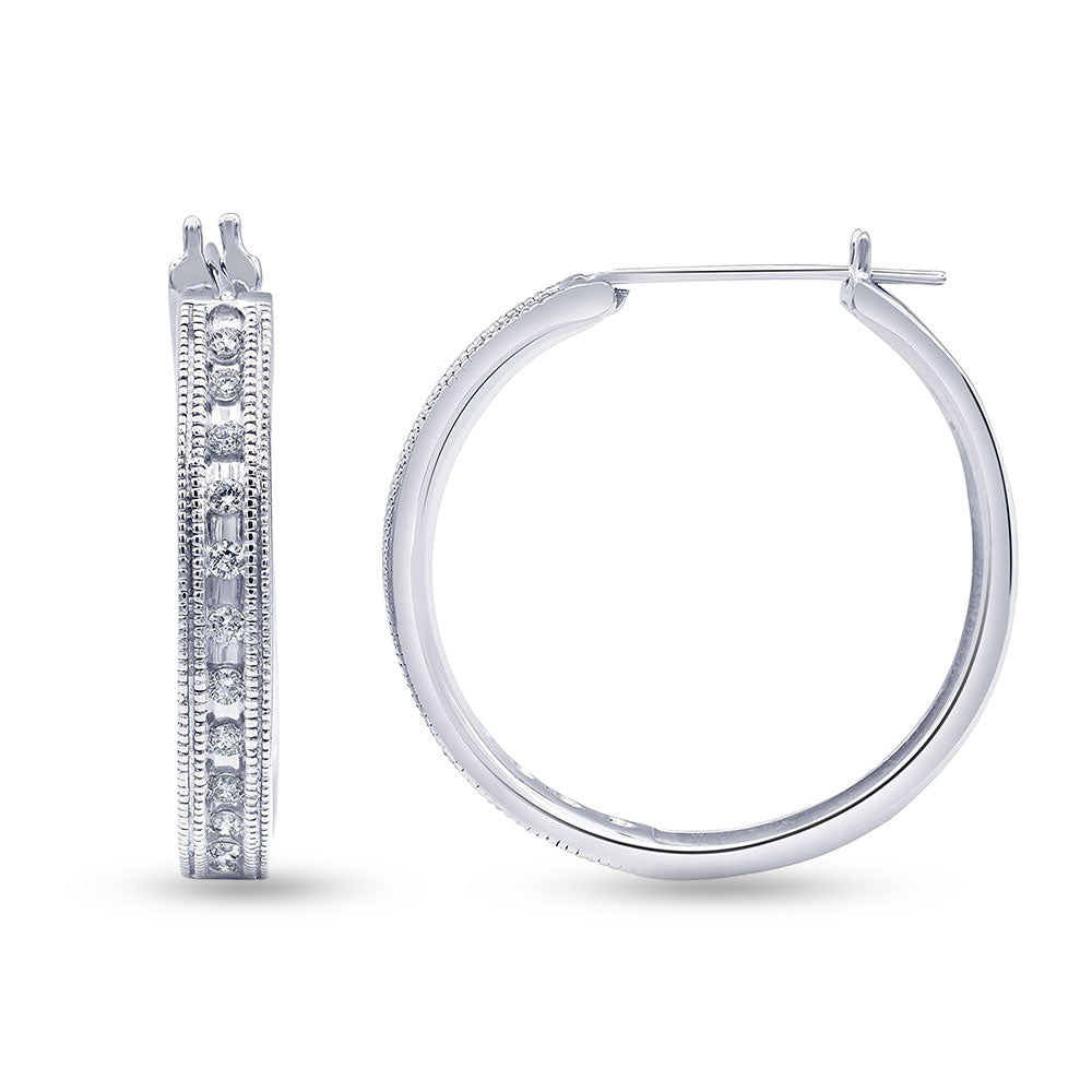 0.50 Carat Sterling Silver Lab Grown Single Row Diamond Hoop Earrings