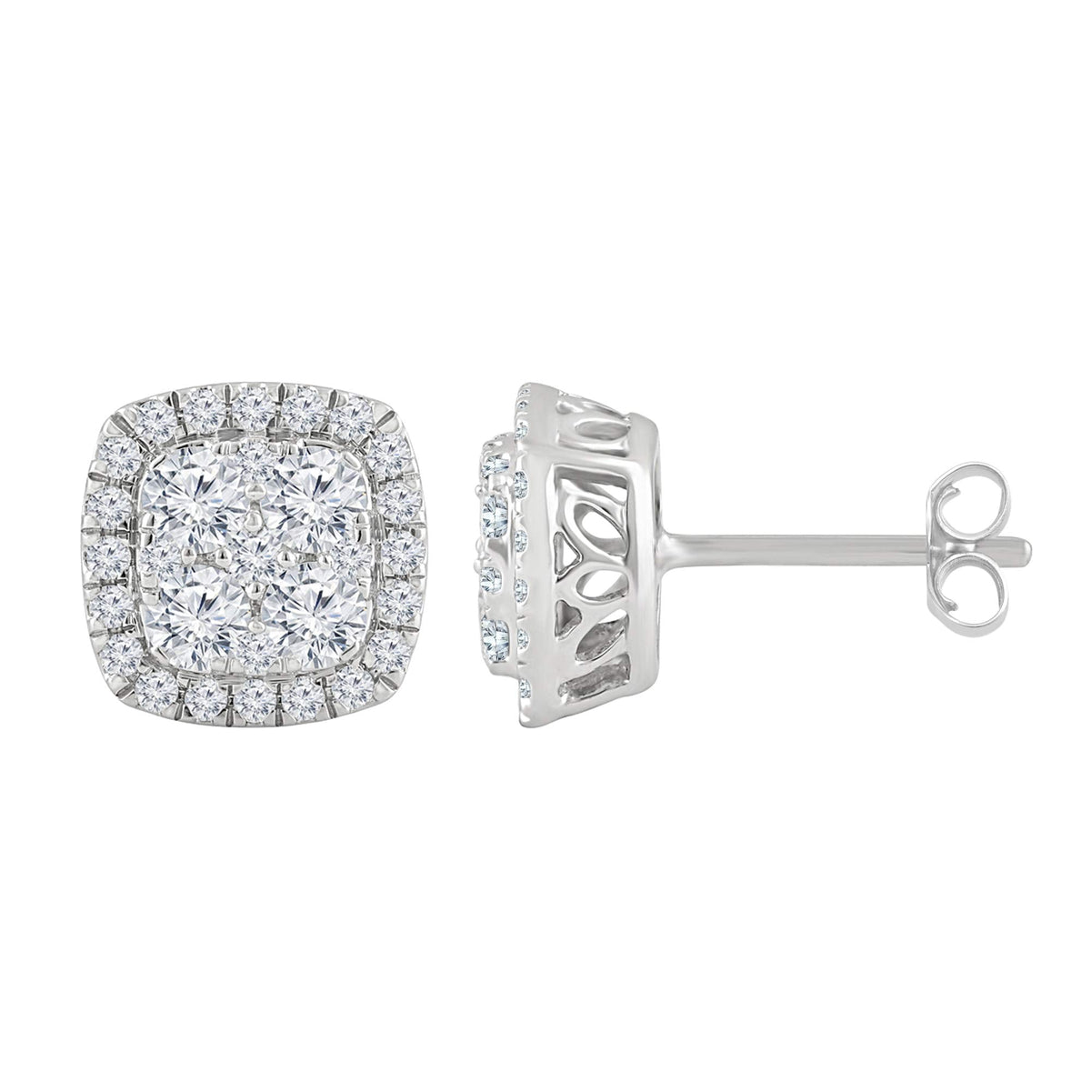 1 Carat Round Cut Lab Grown Diamond Halo Cluster Stud Earrings