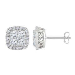 1 Carat Round Cut Lab Grown Diamond Halo Cluster Stud Earrings
