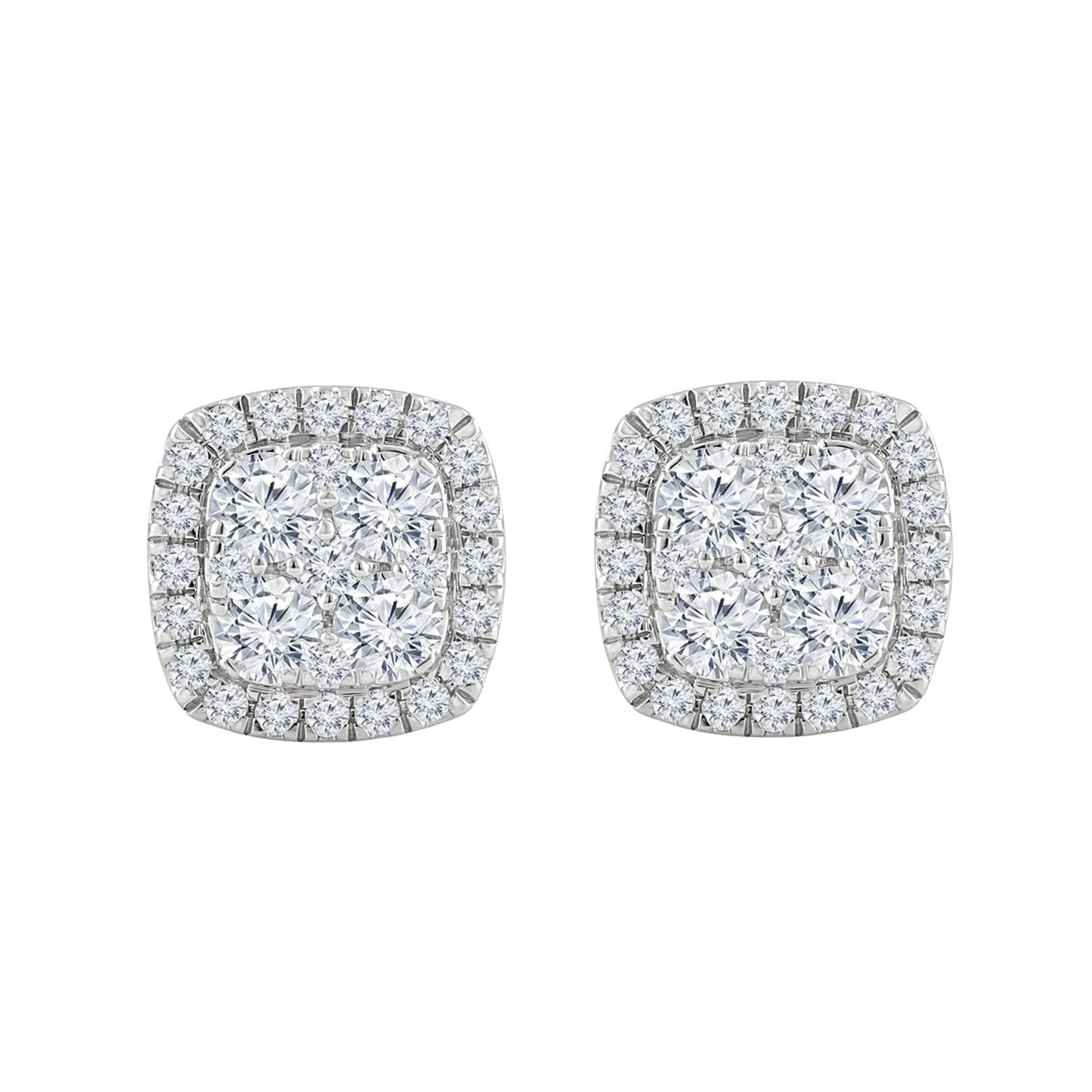1 Carat Round Cut Lab Grown Diamond Halo Cluster Stud Earrings
