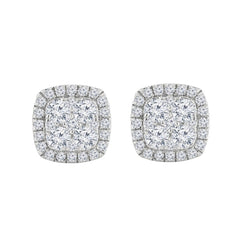 1 Carat Round Cut Lab Grown Diamond Halo Cluster Stud Earrings