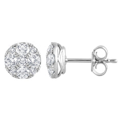 1 Carat Round Cut Lab Grown Diamond Cluster Stud Earrings In Sterling Silver