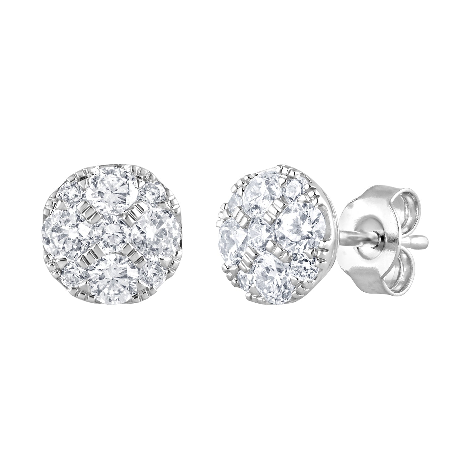 1 Carat Round Cut Lab Grown Diamond Cluster Stud Earrings In Sterling Silver