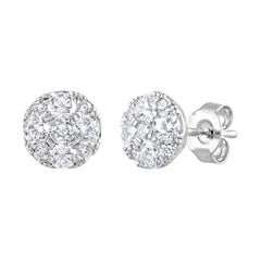 1 Carat Round Cut Lab Grown Diamond Cluster Stud Earrings In Sterling Silver