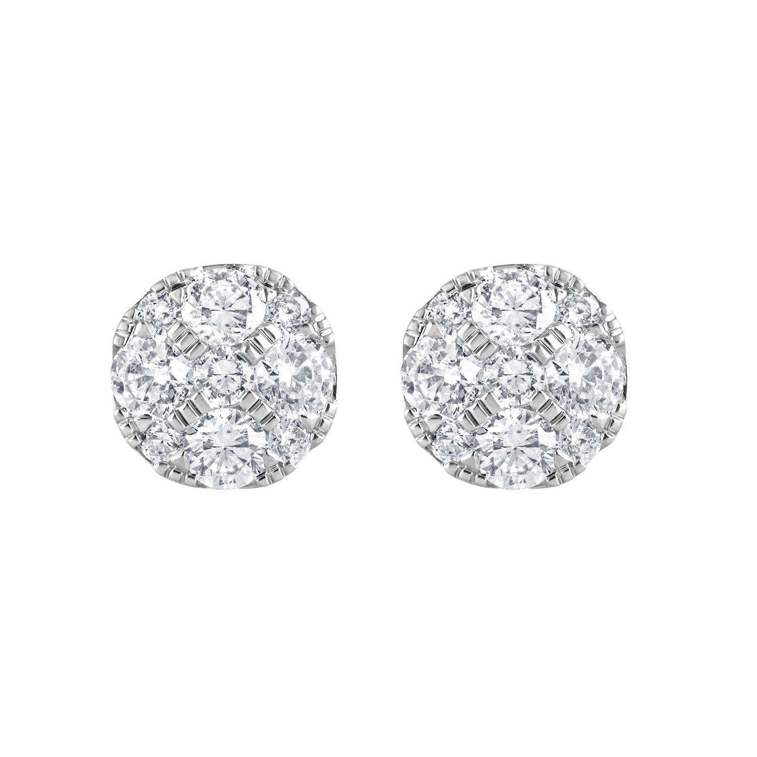 1 Carat Round Cut Lab Grown Diamond Cluster Stud Earrings In Sterling Silver
