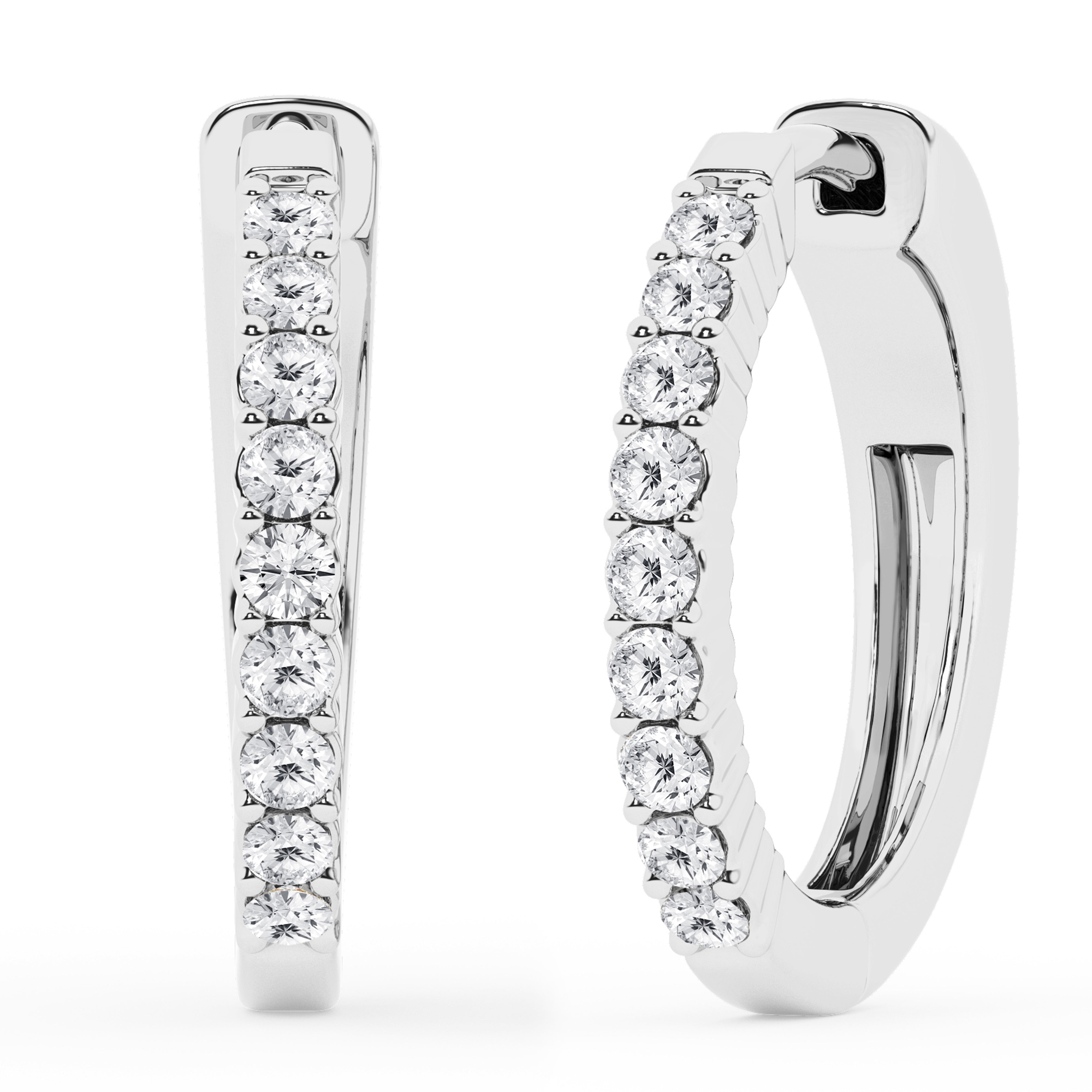 0.50 To 2 Carat Round Lab Grown Diamond Single Row Hoop Earrings In Sterling Silver