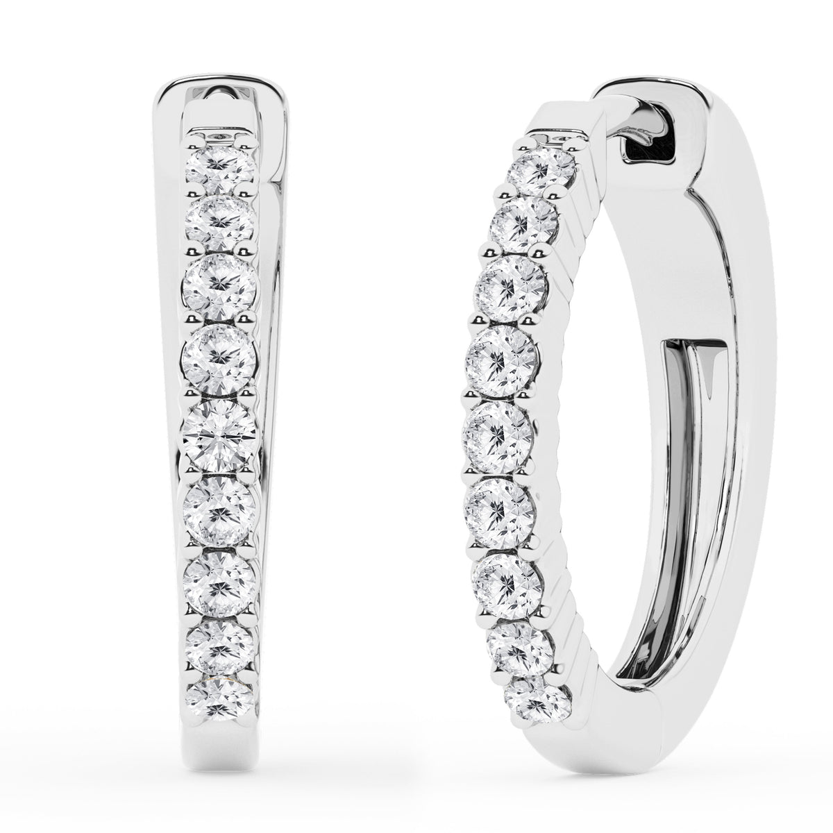 0.50 To 2 Carat Round Lab Grown Diamond Single Row Hoop Earrings In Sterling Silver