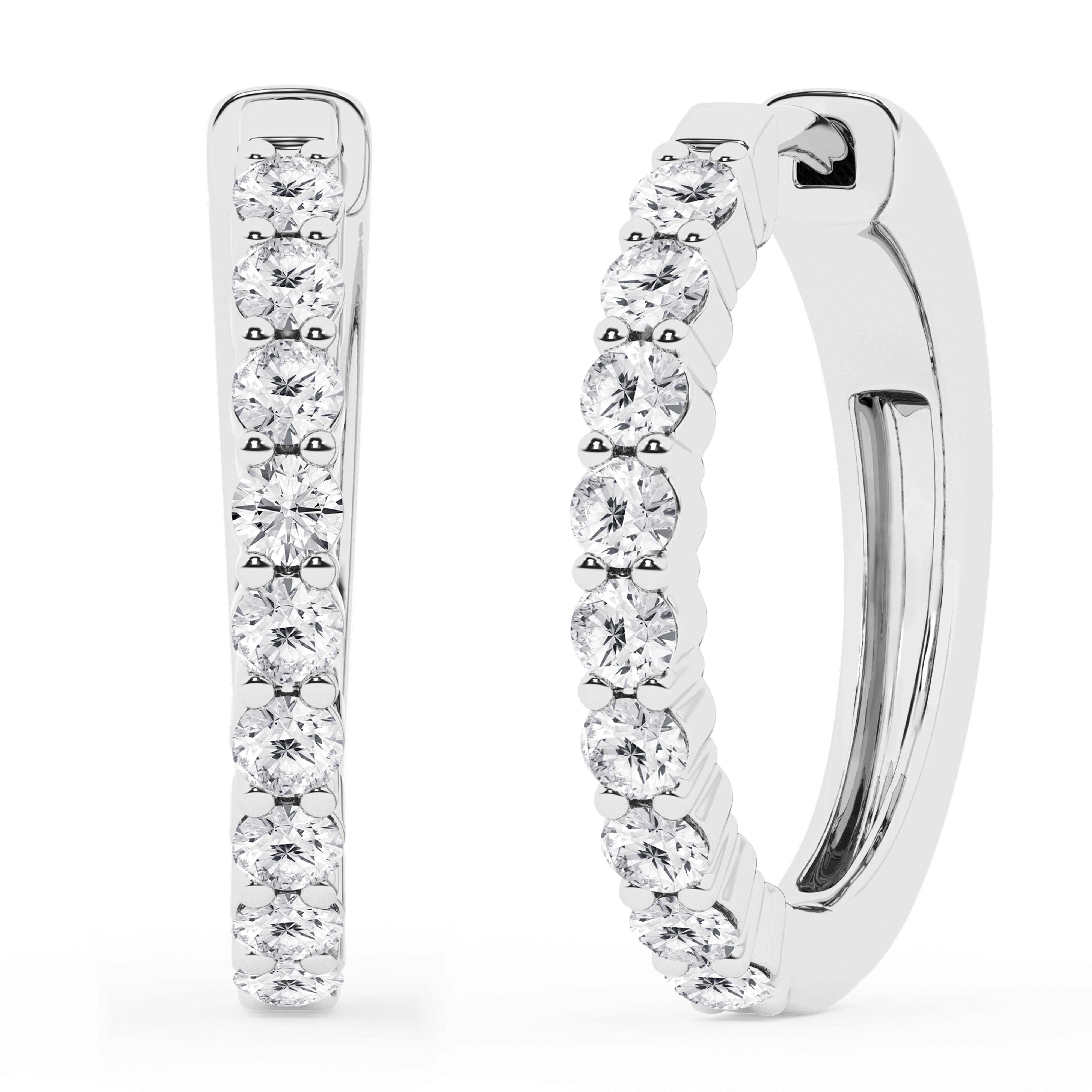 0.50 To 2 Carat Round Lab Grown Diamond Single Row Hoop Earrings In Sterling Silver