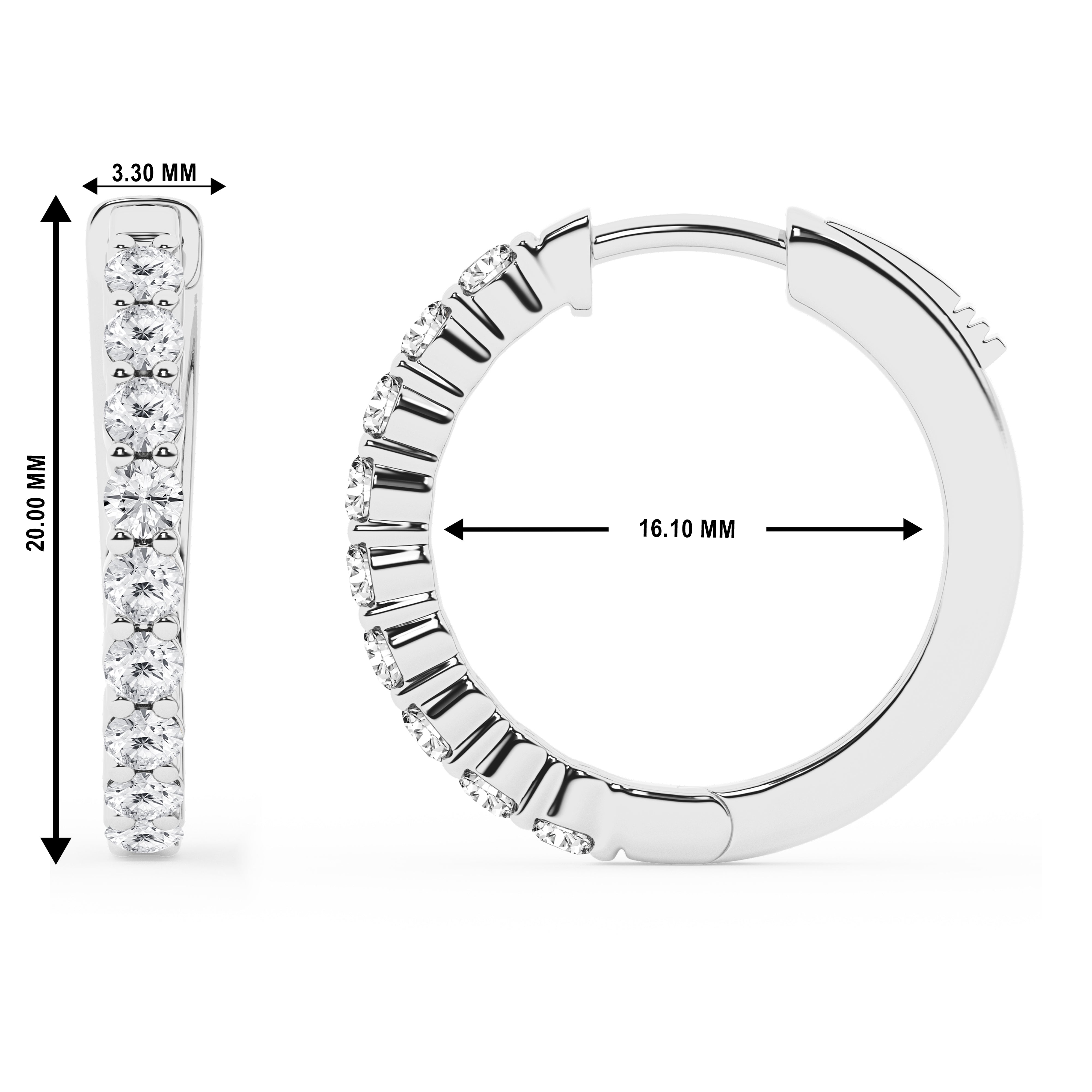 0.50 To 2 Carat Round Lab Grown Diamond Single Row Hoop Earrings In Sterling Silver