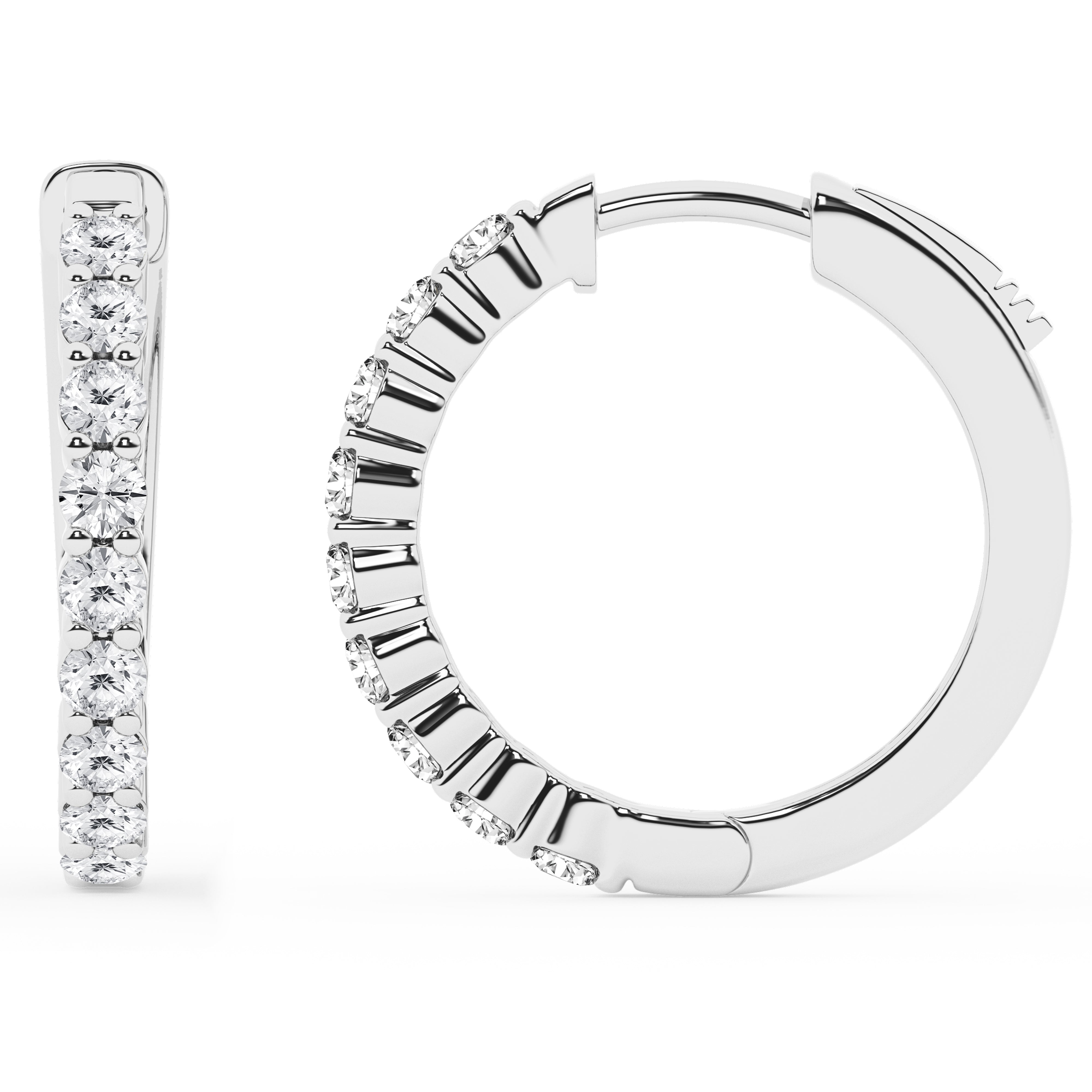 0.50 To 2 Carat Round Lab Grown Diamond Single Row Hoop Earrings In Sterling Silver