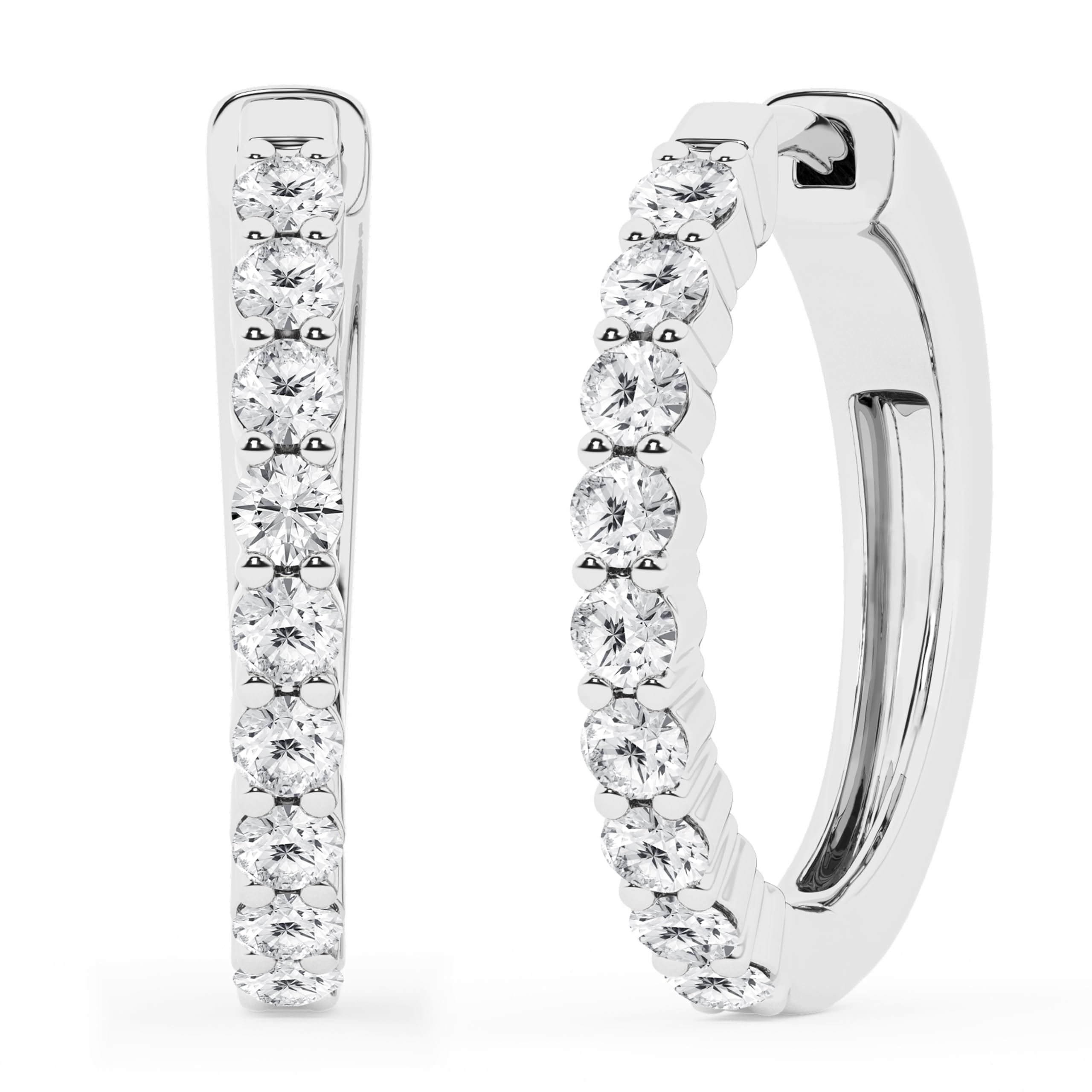 0.50 To 2 Carat Round Lab Grown Diamond Single Row Hoop Earrings In Sterling Silver