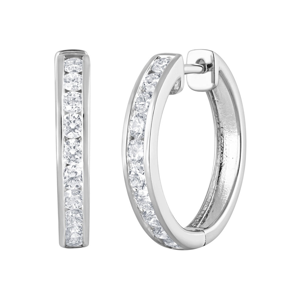 0.50 Carat Lab Grown Single Row Diamond Sterling Silver Hoop Earrings
