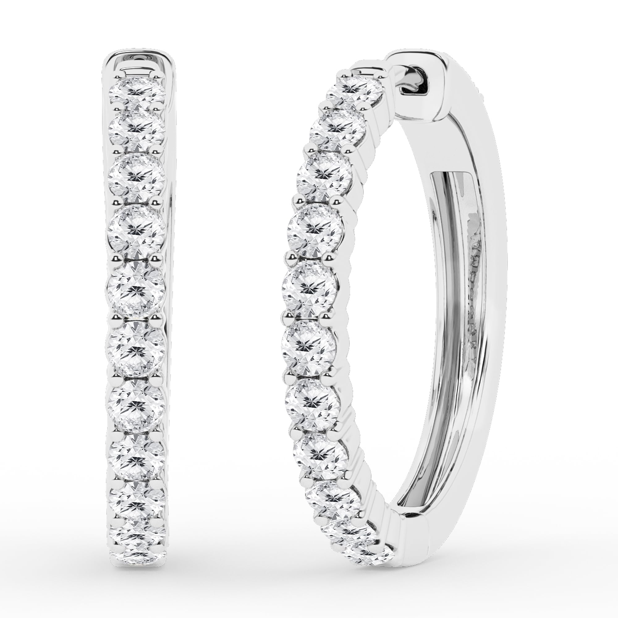 0.50 To 2 Carat Round Lab Grown Diamond Single Row Hoop Earrings In Sterling Silver