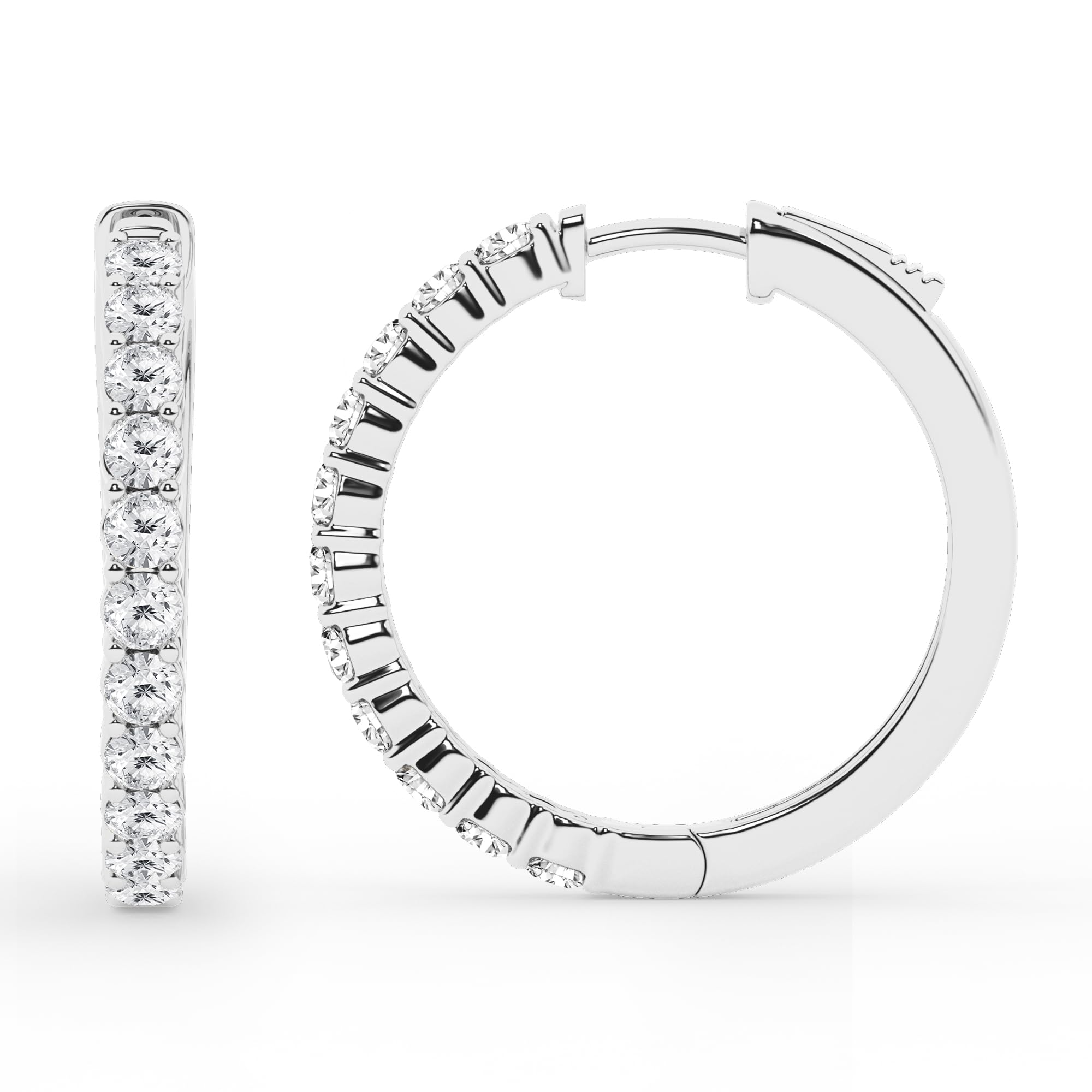 0.50 To 2 Carat Round Lab Grown Diamond Single Row Hoop Earrings In Sterling Silver