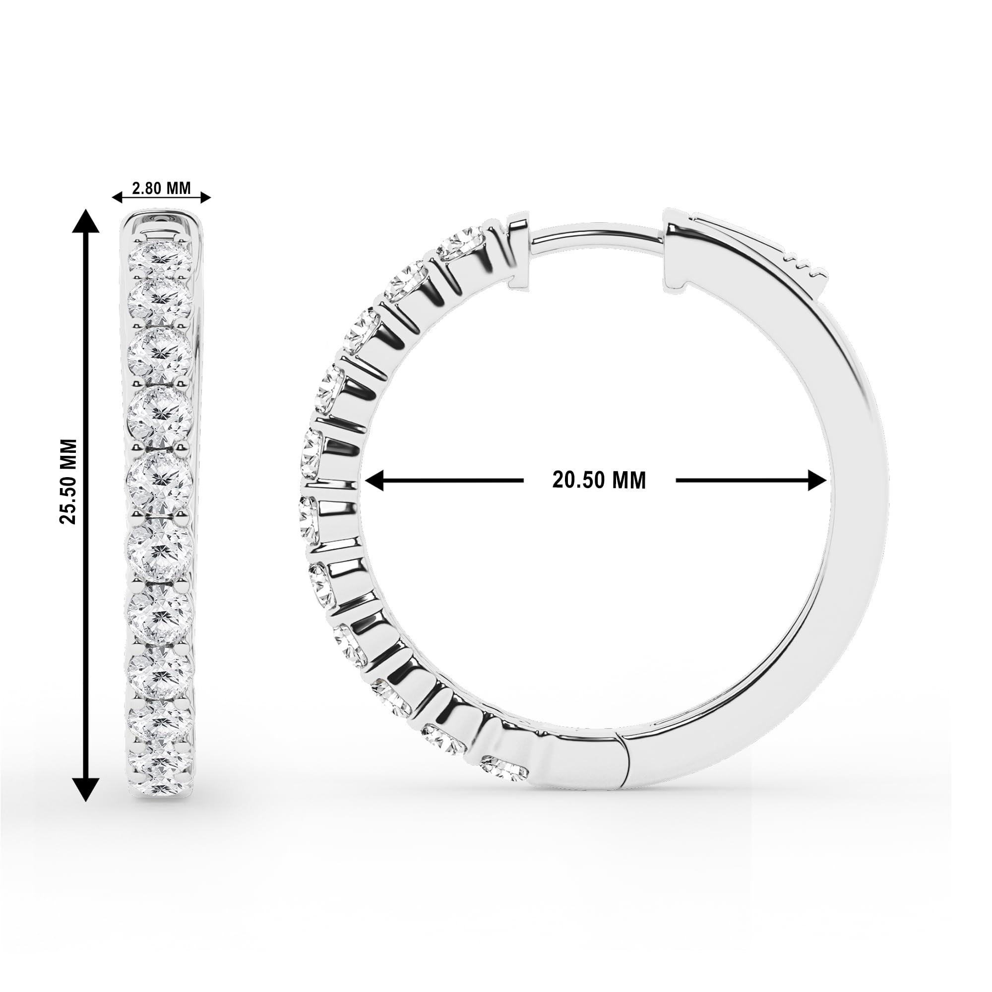 0.50 To 2 Carat Round Lab Grown Diamond Single Row Hoop Earrings In Sterling Silver