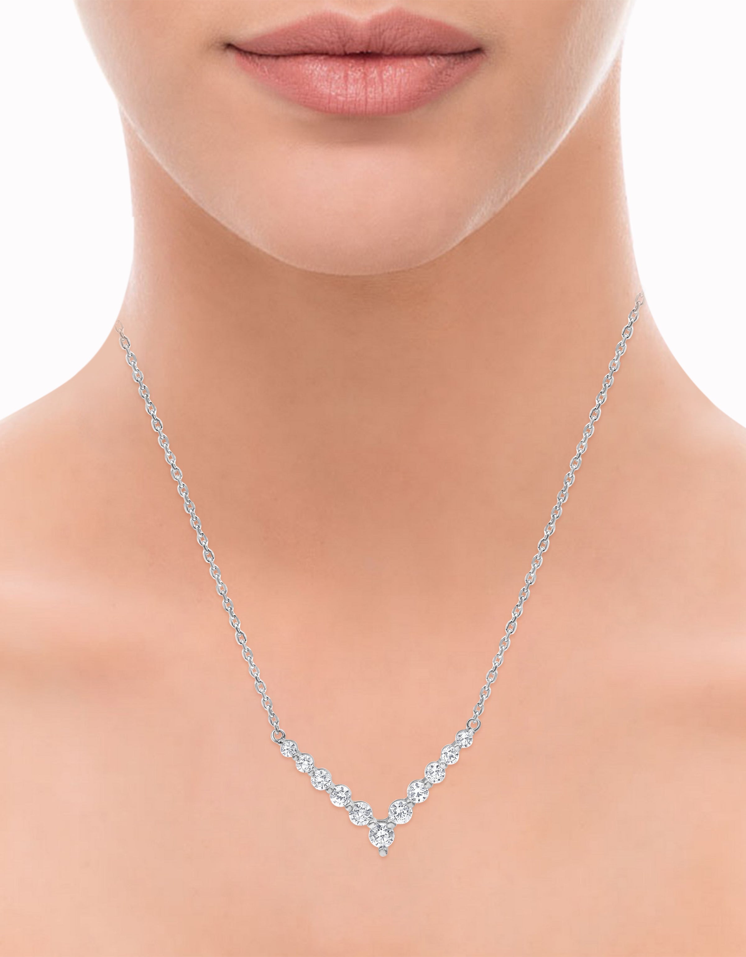 1 Carat Lab Grown Diamond V Shaped Necklace In Sterling Silver