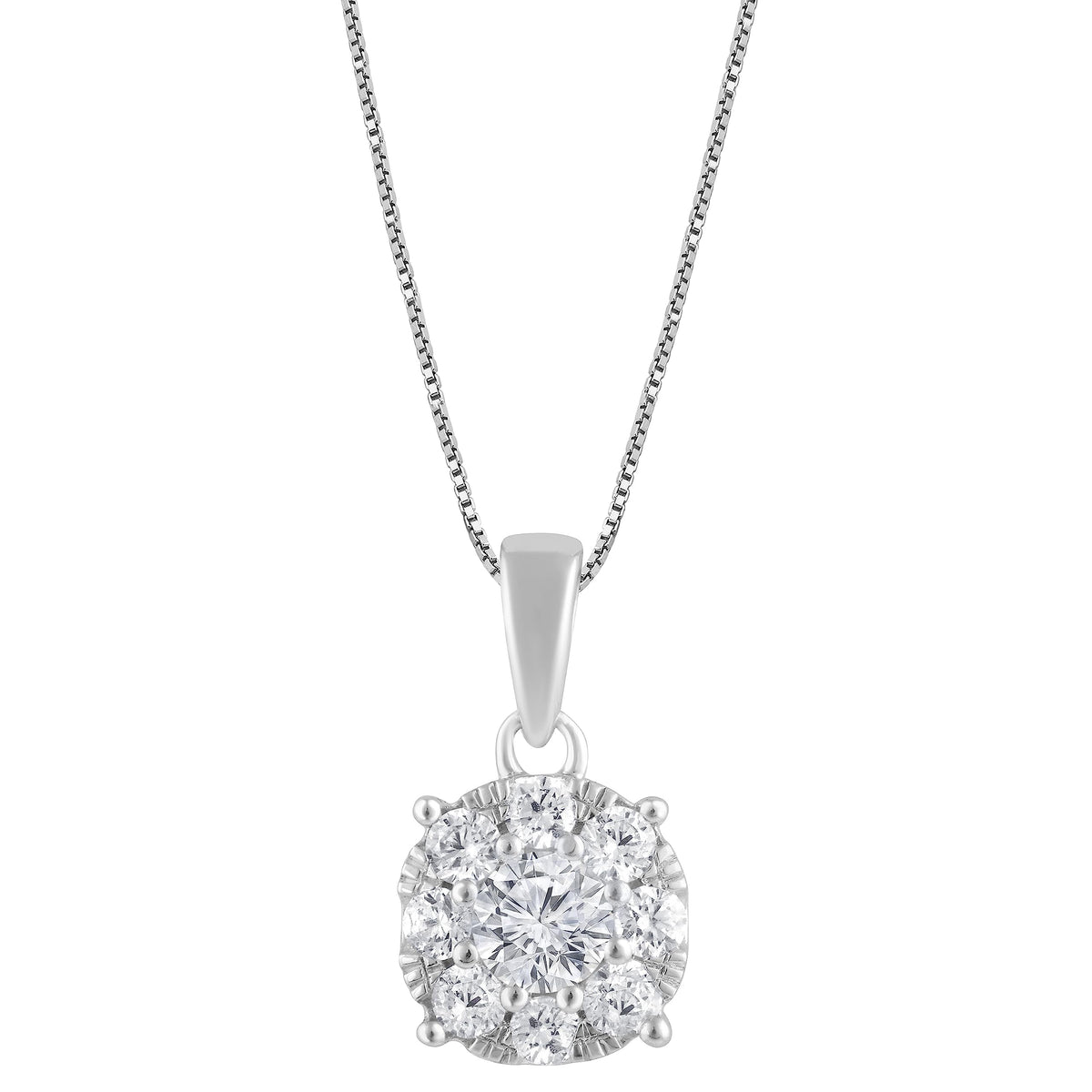 0.50 Carat Lab Grown Round Cluster Diamond Pendant Sterling Silver Necklace