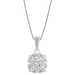 0.50 Carat Lab Grown Round Cluster Diamond Pendant Sterling Silver Necklace