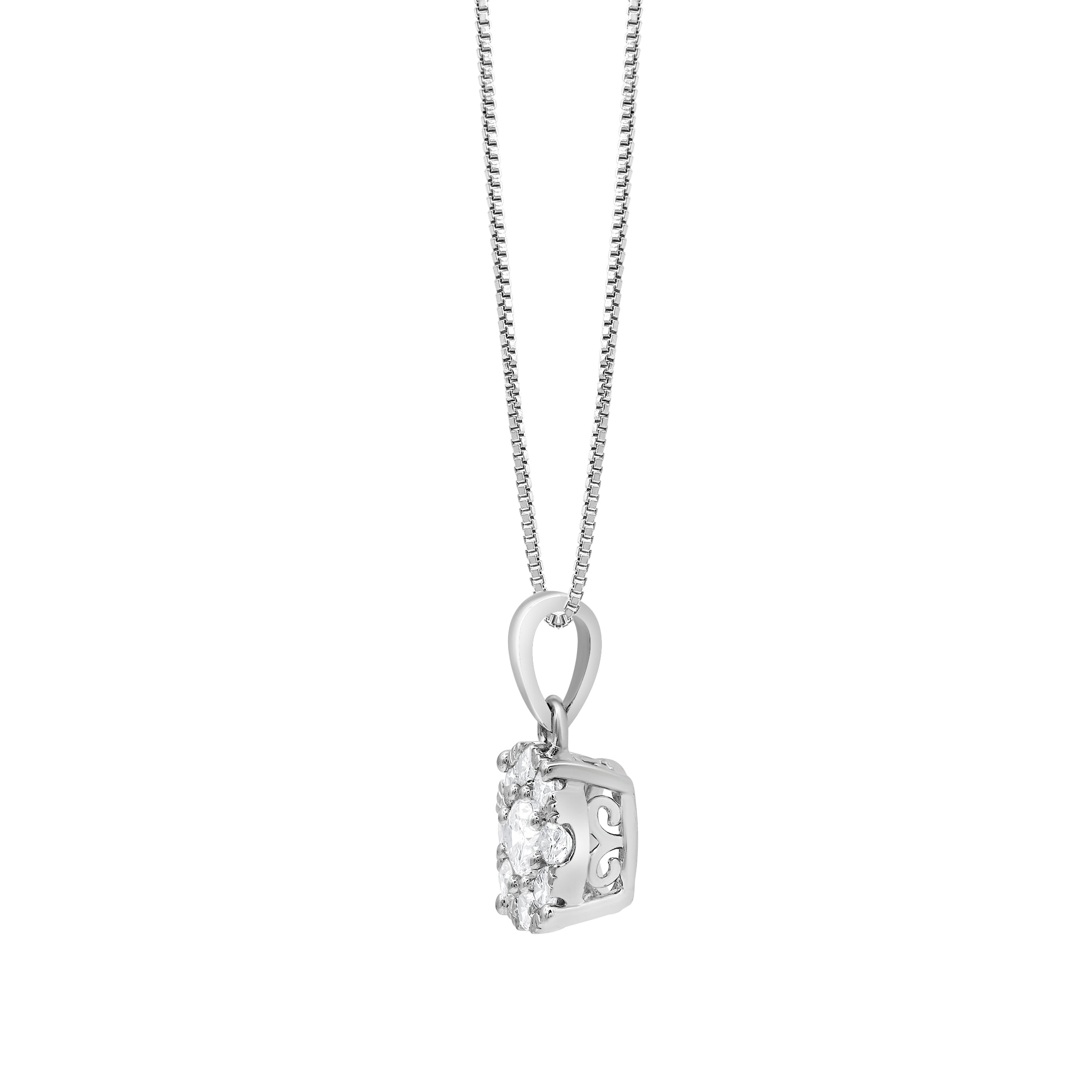 0.50 Carat Lab Grown Round Cluster Diamond Pendant Sterling Silver Necklace