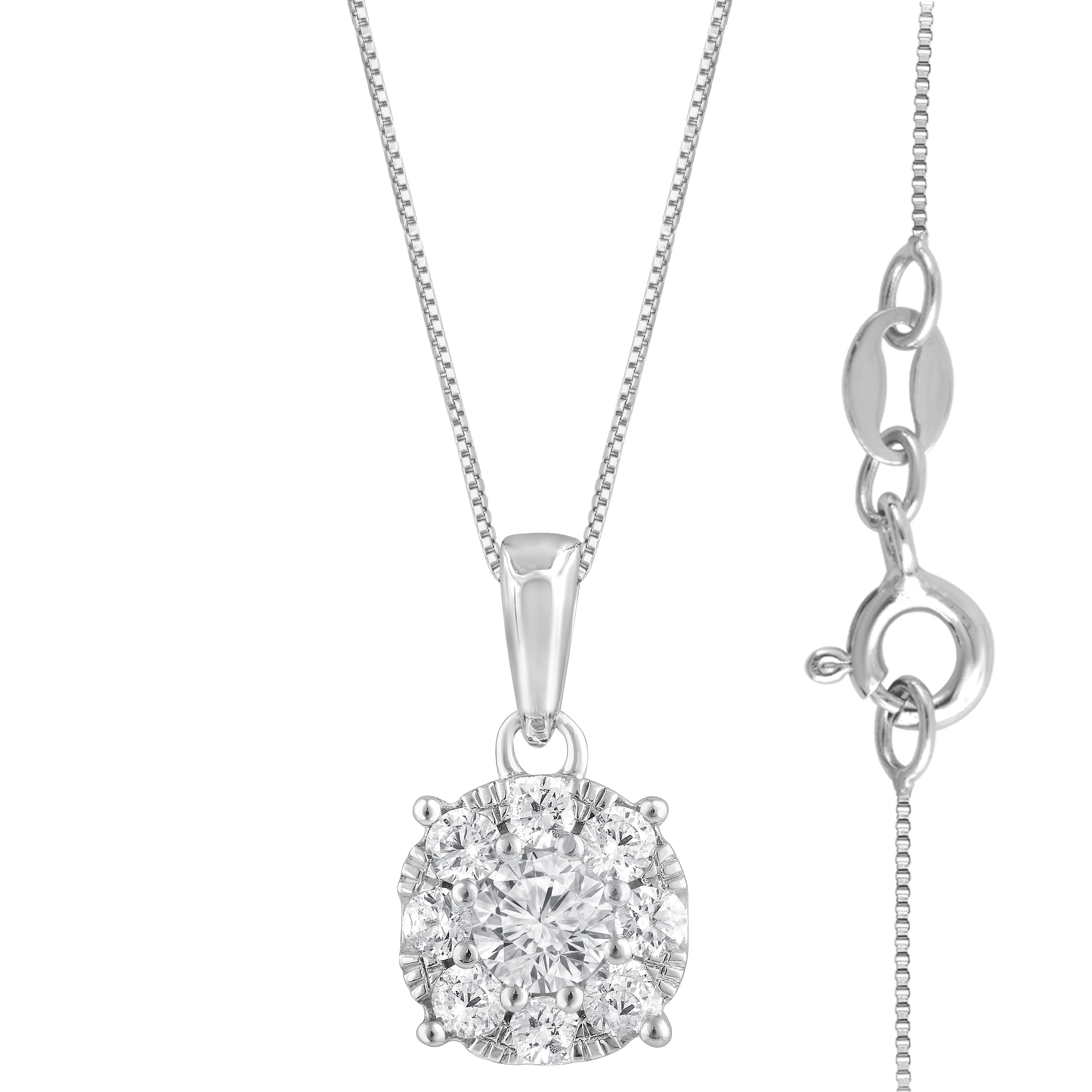 0.50 Carat Lab Grown Round Cluster Diamond Pendant Sterling Silver Necklace
