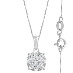 0.50 Carat Lab Grown Round Cluster Diamond Pendant Sterling Silver Necklace